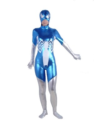 Shiny Metallic Blue and White Spiderman Costume