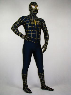 Full Body Blue Spiderman Costume With Yellow Stripe